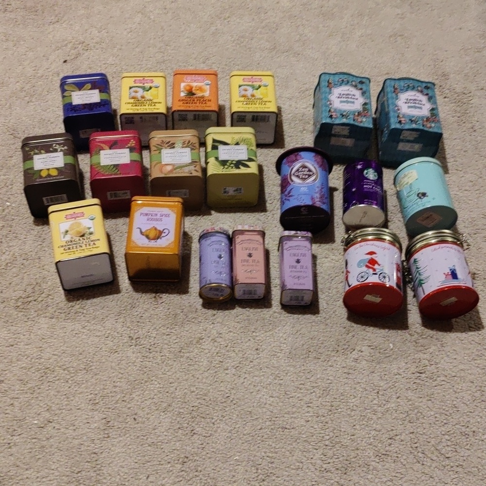 Lot Of 20 Tin Empty Tea Containers With Covers Diy Retro Inspired Y2K